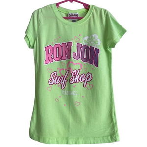 Ron Jon Girls Tee-Shirt-Size 7/8-Cozumel-Color:Green/Pink-EUC‎